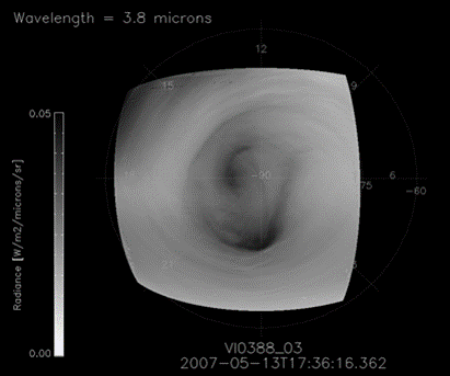 Séquence d’images de radiation thermique infrarouge acquises par l’instrument VIRTIS