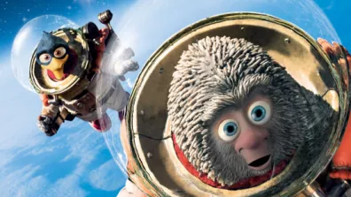 Affiche d'un canard et d'un gorille cosmonautes dans l'espace