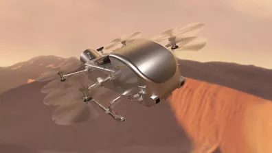 Vue d’artiste du drone Dragonfly. Vue d’artiste du drone Dragonfly.