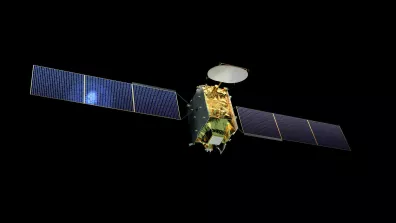 Vue d’artiste du satellite de télécommunications Eutelsat Quantum (ESA, Eutelsat et Airbus). Il a été lancé en 2021 depuis le Centre spatial guyanais à Kourou. 