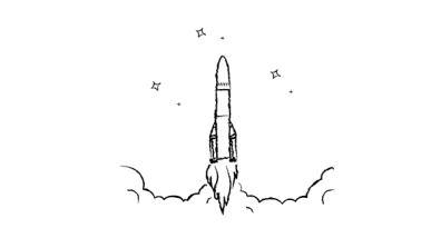 Illustration logo d'un décollage de fusée sur un fond noir