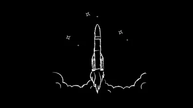 Illustration logo d'un décollage de fusée sur un fond noir