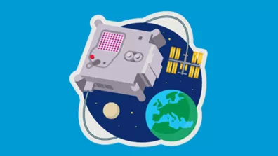 Un ordinateur connecté à l'ISS, avec la Terre et la Lune en arrière-plan