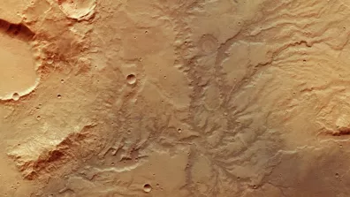 Image d’un fleuve asséché sur Mars, prise par la sonde Mars Express (ESA), 2019.
