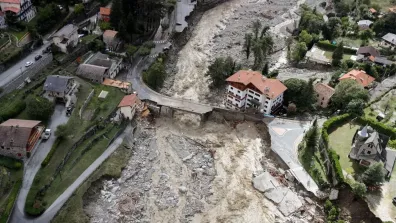 Exemple de coulée de boue et glissement de terrain, en Octobre 2020, à Breil-sur-Roya suite au passage de la tempête Alex