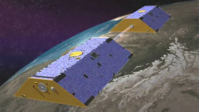 Vue d’artiste des deux satellites GRACE