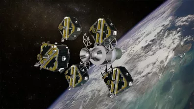 Vue d’artiste des 5 satelites de la mission THEMIS