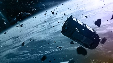 Illustration générée à l'aide de l'IA illustrant des débris spatiaux en orbite