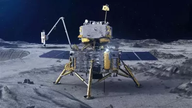 Vue d'artiste de la mission Chang'e 6 posée sur la surface lunaire Vue d'artiste de la mission Chang'e 6 posée sur la surface lunaire