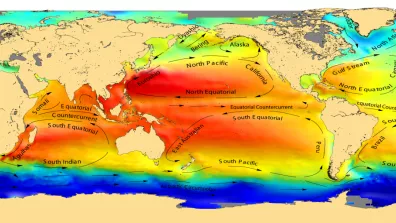 Carte des grands courants océaniques vus par l'altimétrie