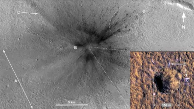Zone précise de l’impact de la météorite de septembre 2021 identifiée grâce aux sondes en orbite autour de Mars Zone précise de l’impact de la météorite de septembre 2021 identifiée grâce aux sondes en orbite autour de Mars