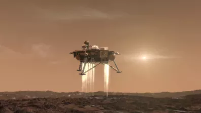 Illustration de l'atterrissage d'InSight sur Mars en 2018