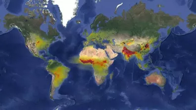 Carte mondiale des émissions de molécules d'ammoniac