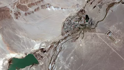 Image satellite du complexe spatial dans le désert de Gobi