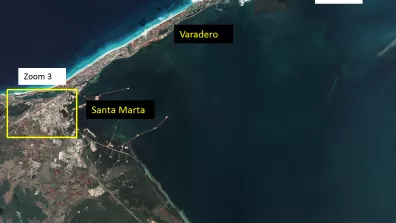 Image satellite de la station de Varadero, première plage par son extension de l'Arc Caraïbe