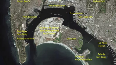 Image satellite de San Diego, ville côtière du sud de l'État de Californie