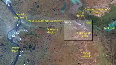 Image satellite de Norilsk, ville industrielle du kraï de Krasnoïarsk, en Russie