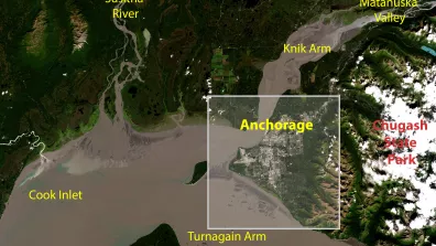 Image satellite d'Anchorage, la plus grande ville d'Alaska