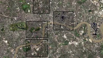 Image satellite de Londres, capitale de l'Angleterre et du Royaume-Uni