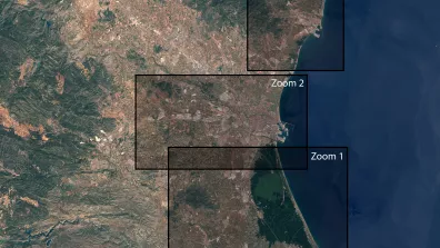 Image satellite de la ville portuaire de Valence, sur la côte sud-est de l'Espagne