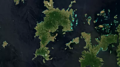 Image satellite de Komodo, île indonesienne des petites îles de la Sonde