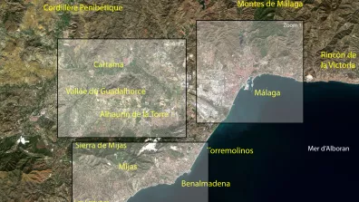 Image satellite de l’aire urbaine de Málaga, capitale de la Costa del Sol