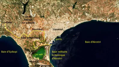 Image satellite de la ville de Akrotiri, au sud de l’île de Chypre