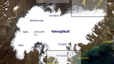 image satellite de la plus grande calotte glaciaire d'Islande