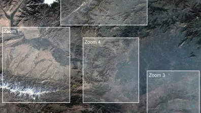 Image satellite de Khyber, principal axe de passage entre l’Afghanistan et le Pakistan