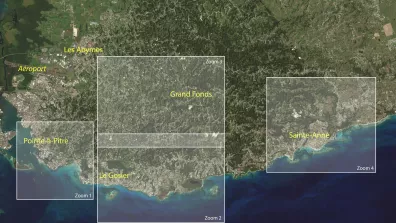 Image satellite de la Guadeloupe, le sud-est de la Grande-Terre