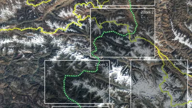 Image satellite de la Karakoram Highwaya, au coeur de l'Himalaya