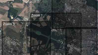 Image satellite du château et la commune de Versailles