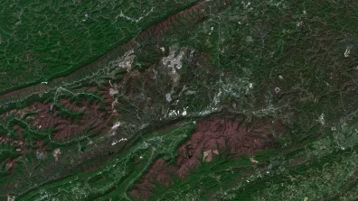 Image satellite de la Virginie dans les Allegheny Mountains