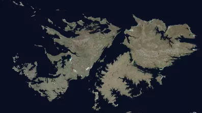 Image satellite des îles Falkland ou îles Malouines dans l'Atlantique Sud