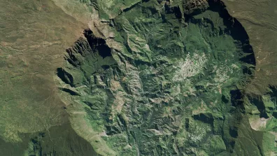Image satellite du cirque de Cilaos, caldeira située au centre de l'île de la Réunion
