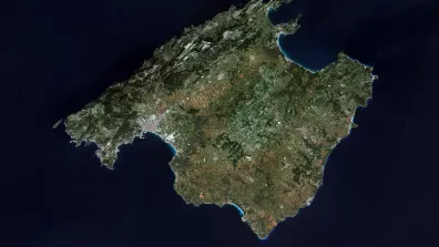 Image satellite de Majorque, l'une des îles espagnoles des Baléares dans la Méditerranée