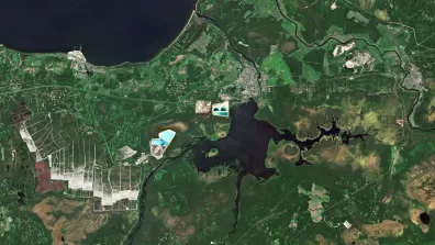 Image satellite de Narva, située au nord-est de l'Estonie sur la frontière avec la Russie