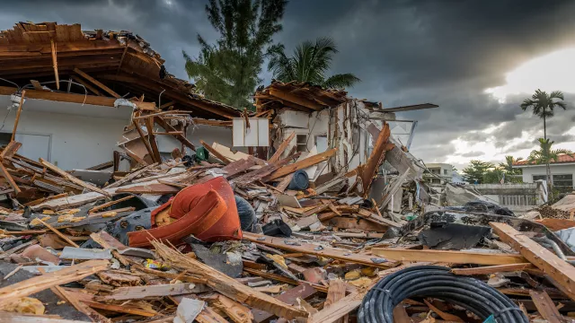 Maisons dévastées après le passage d'un Ouragan en Floride