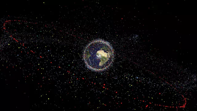 Représentation 3D des débris spatiaux en orbite autour de la Terre