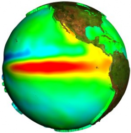 El Niño in 1997 by the Topex/Poséidon satellite. Crédits : ESA.