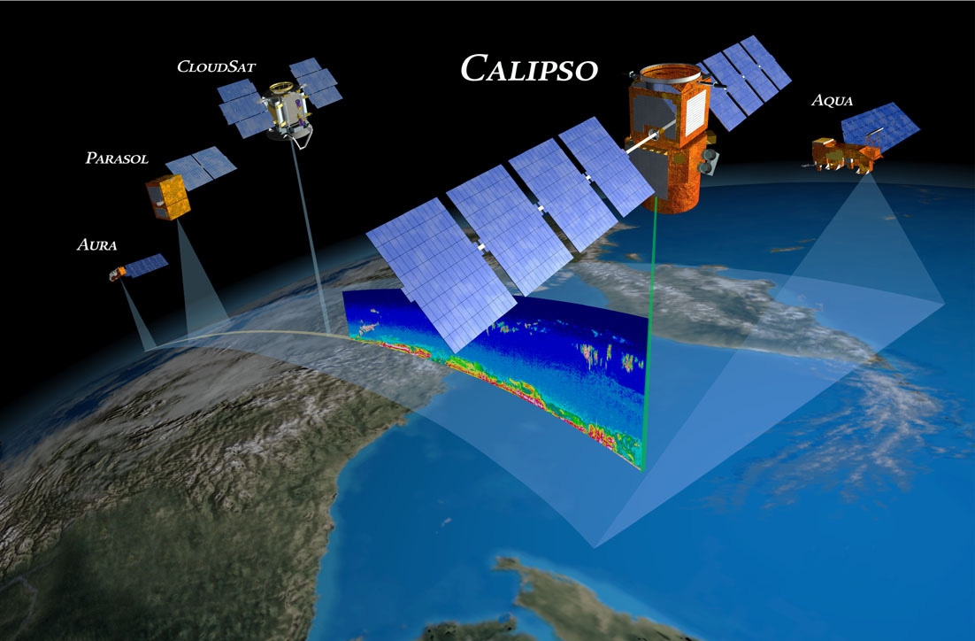 CALIPSO is part of the A-Train constellation with 4 other satellites. Credits: NASA.
