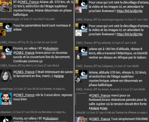 Echanges entre les internautres et le CNES sur Twitter lors d'un précédent livetweet.