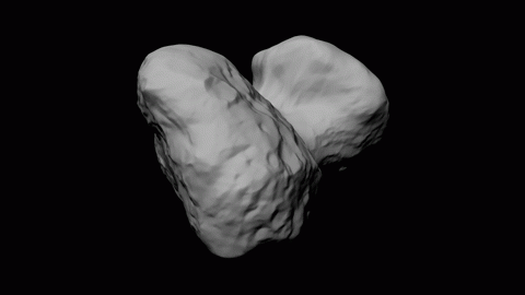 Modèle de forme du noyau de la comète 67P. Crédits : ESA/Rosetta/MPS for OSIRIS Team MPS/UPD/LAM/IAA/SSO/INTA/UPM/DASP/IDA.