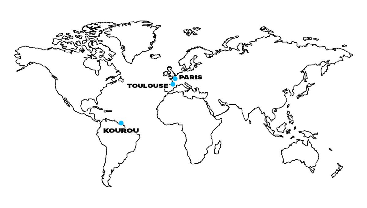 Carte du monde avec les établissements du CNES
