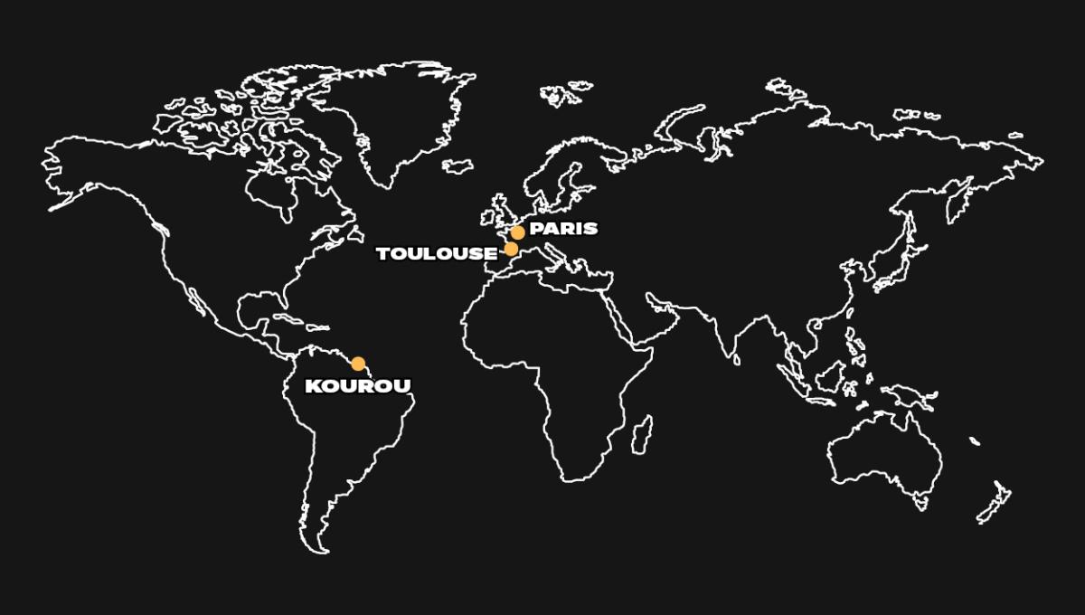 Carte du monde avec les établissements du CNES