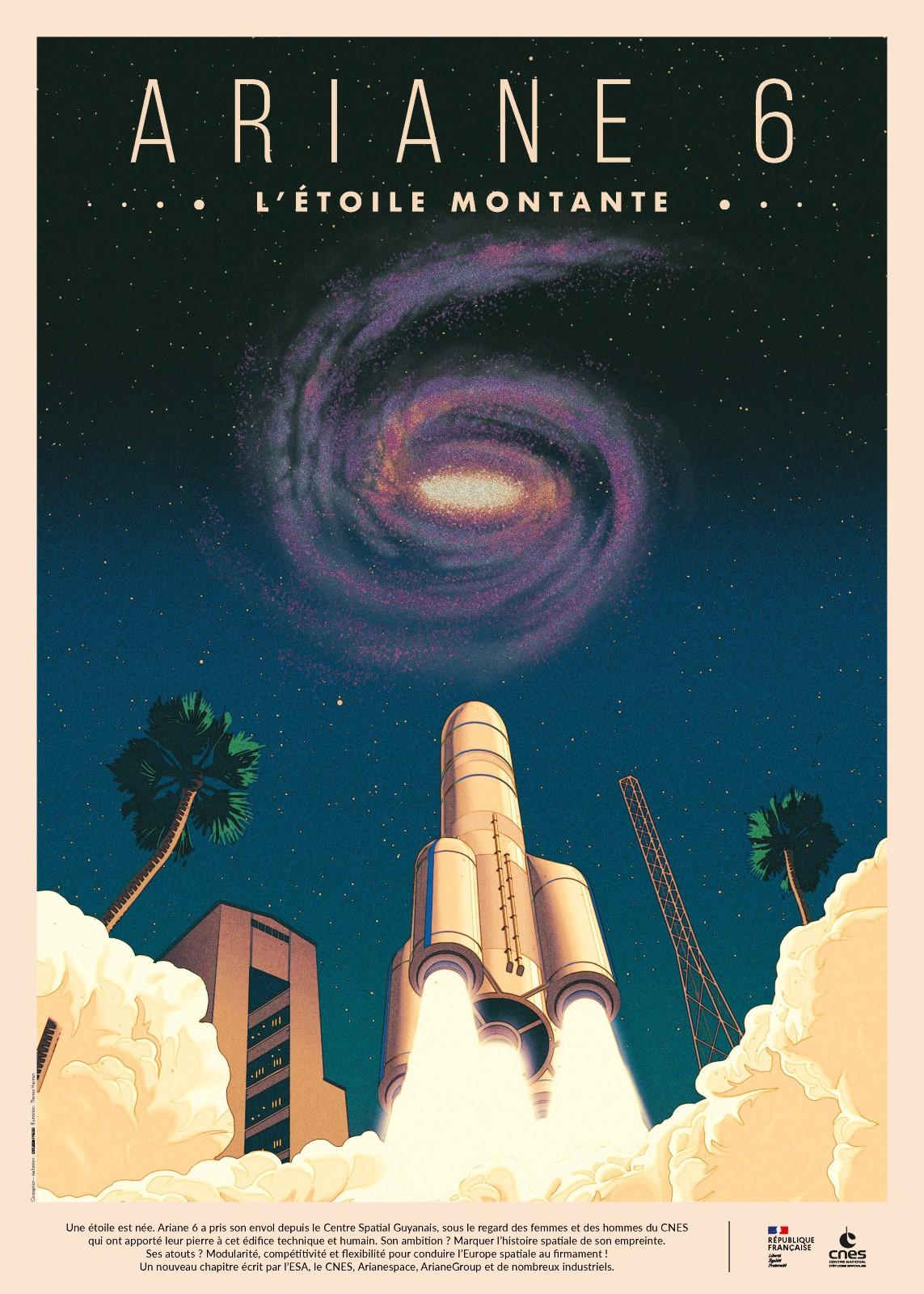 Poster style rétrofuturiste « Ariane 6, l'étoile montante »