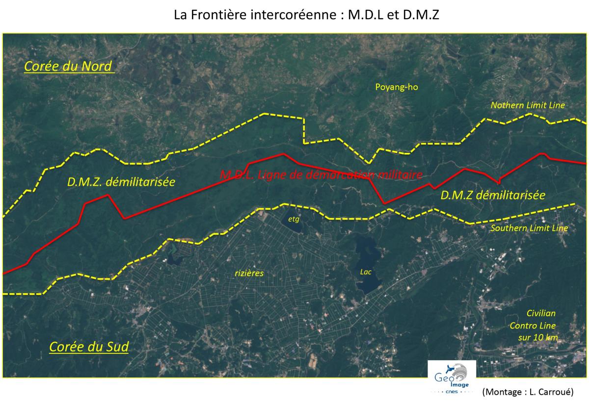 Image satellite de la frontière Corée du Nord - Corée du Sud Image satellite de la frontière Corée du Nord - Corée du Sud