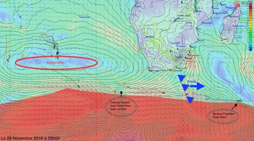 Carte d'un bulletin météo analysé 