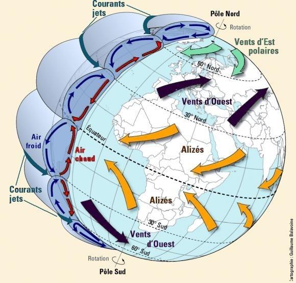 Carte de la circulation des masses d'air
