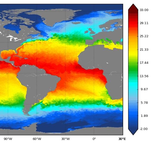 Carte des températures prévisions Mercator